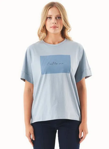 ORGANICATION ORGANICATION T-Shirt aus Bio-Baumwolle mit Print, Blau(dusty blue), – Produktbild 1 von 4
