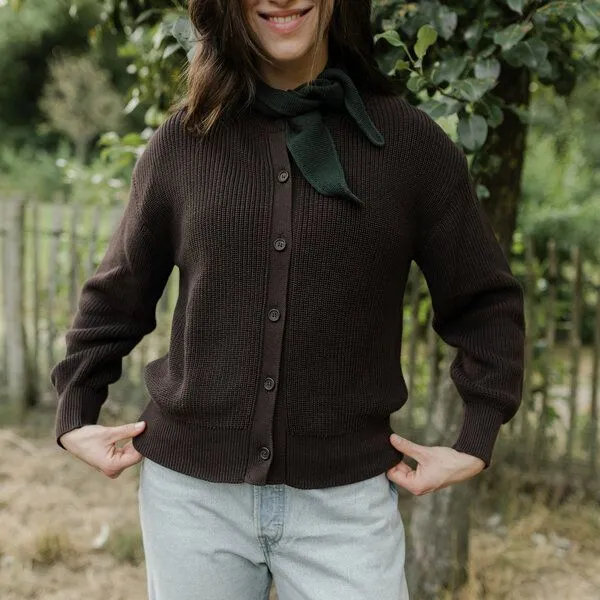 NORDLICHT NORDLICHT Grobstrick Rundhals Cardigan aus 100% Baumwolle ROMY, Braun, – Produktbild 4 von 4