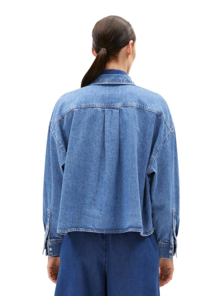 ARMEDANGELS ARMEDANGELS Langarmbluse blau,Casual,Baumwolle,Unifarben,Hemdblusenkragen,Lang,Oversized, Blau, – Produktbild 3 von 5