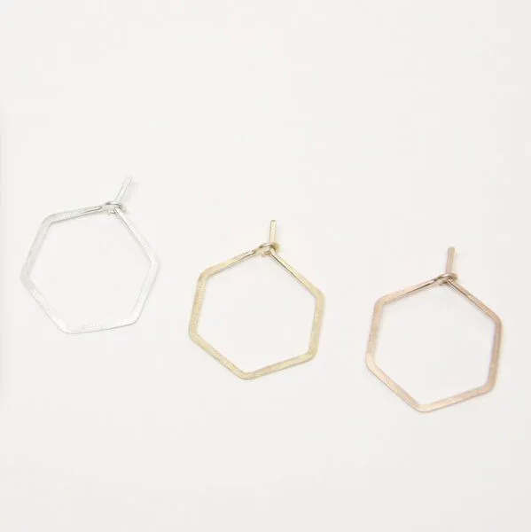 BELLYBIRD Jewellery BELLYBIRD Jewellery CREOLEN - Hexagon, gehämmert, S/M/L, Rosé vergoldet, – Produktbild 1 von 4