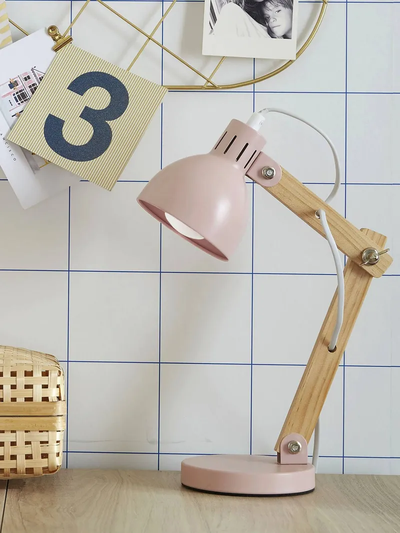 Vertbaudet Schreibtischlampe mit Holz-Gelenkarm Kinderzimmer, Rosa, – Produktbild 1 von 3