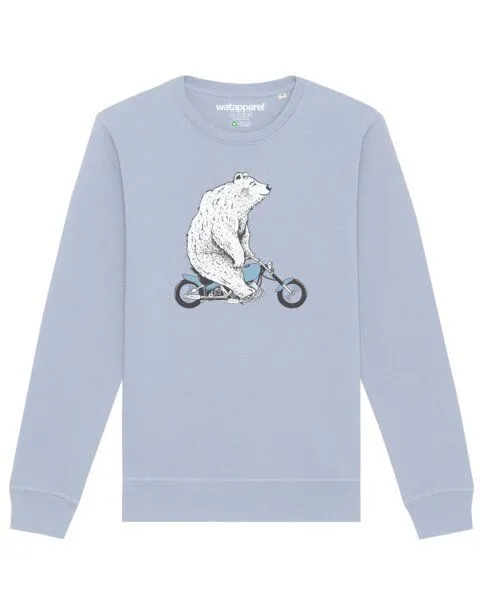 watapparel watapparel Sweatshirt Unisex Bär auf Bike, Serene blue, – Produktbild 1 von 4
