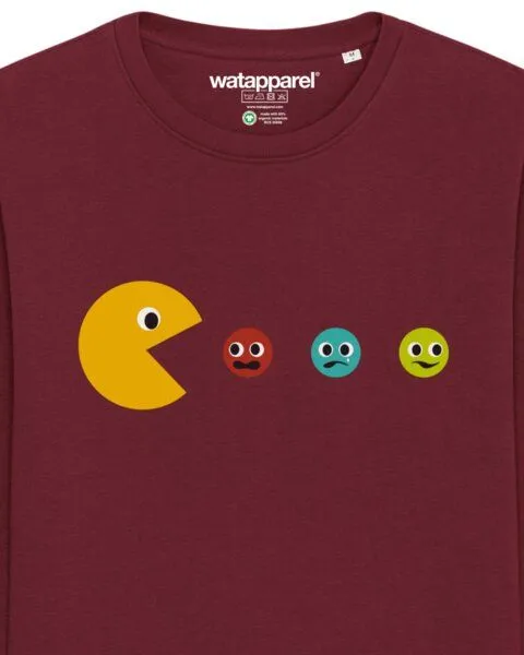 watapparel watapparel Sweatshirt Unisex Pacmännchen, Burgundy, – Produktbild 3 von 3