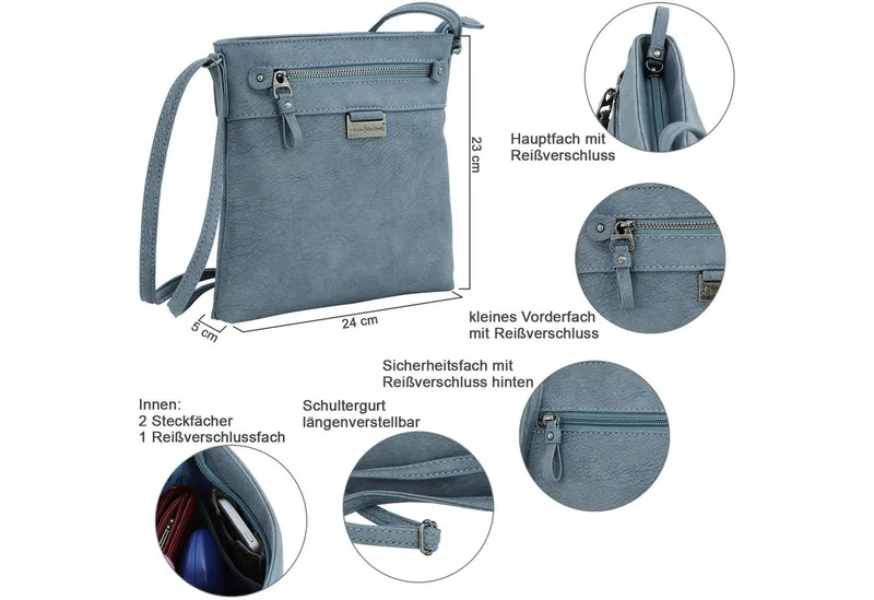 J JONES JENNIFER JONES Umhängetasche - Kleine elegante Damen Schultertasche - Crossbody Bag, leicht, Blau, – Produktbild 3 von 4