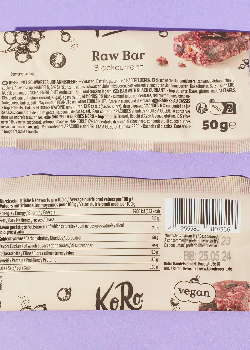 KoRo Raw Bar Blackcurrant 50 g – Produktbild 3 von 5