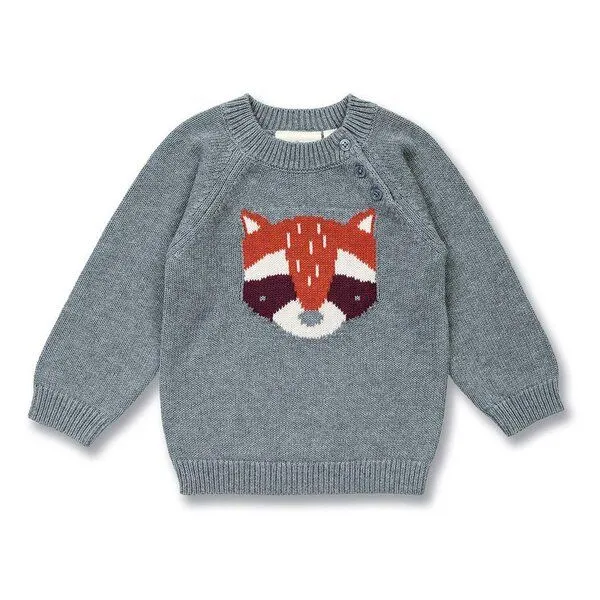 Sense Organics Sense Organics Baby Strickpullover, Modell NAVIN, Waschbär auf anthrazit melange, – Produktbild 1 von 4