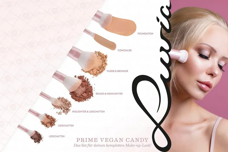 Luvia Cosmetics Kosmetikpinsel-Set PRIME VEGAN CANDY, 10 tlg., für Foundation, Puder, Blush, Highlighter & präzise Eye-Looks, Rosa|weiß, – Produktbild 1 von 5