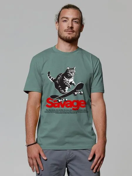 watapparel watapparel T-Shirt Unisex Savage cat, Green bay, – Produktbild 3 von 3
