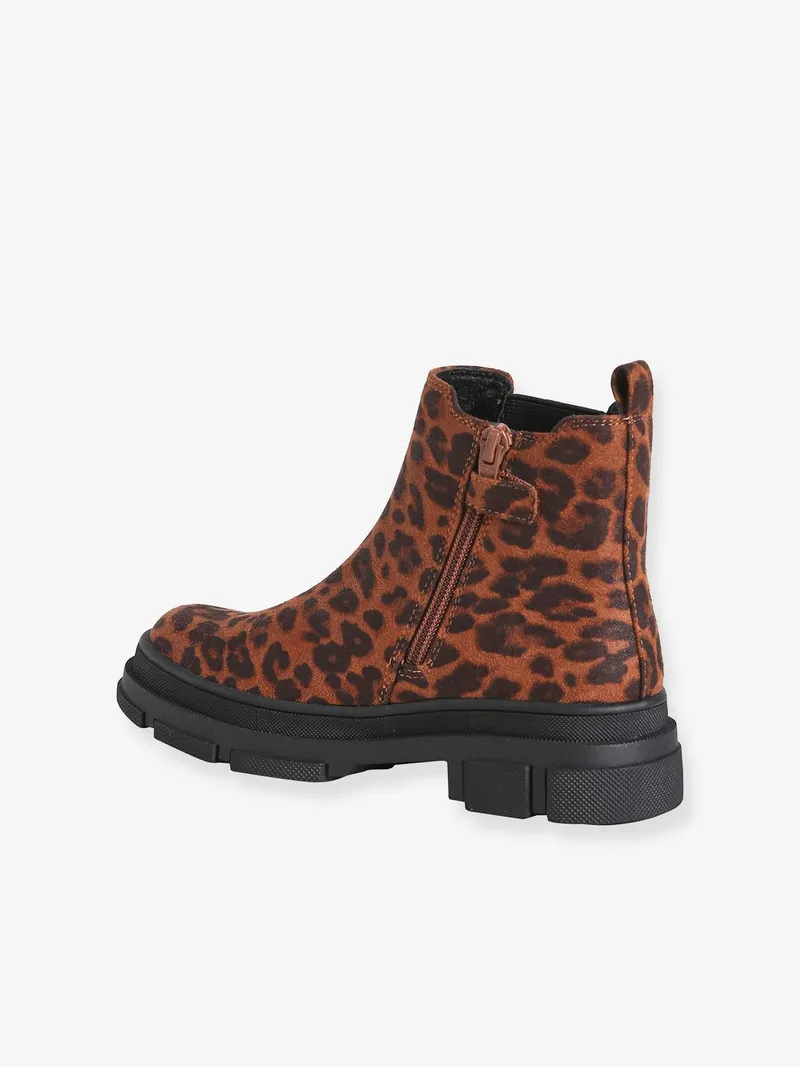 Vertbaudet Vertbaudet Chelsea-Boots mit Reißverschluss Leoprint Mädchen, Braun meliert, – Produktbild 3 von 4