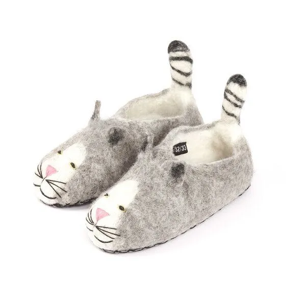 short'n'pietz short'n'pietz Filz Hausschuhe für Erwachsene handgefilzt Katze aus 100% Schafswolle – Produktbild 2 von 4