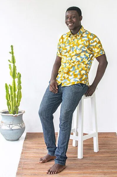 Global Mamas Global Mamas Bio Hemd - Slim Fit - Pathways, Mod (gelb), – Produktbild 3 von 4