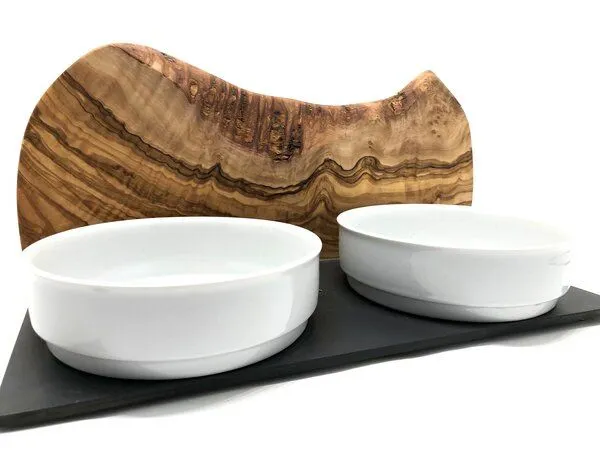 Olivenholz erleben Olivenholz erleben Futterstation MOUNTAIN mit 2 Porzellanschalen in 2 Größen – Produktbild 6 von 6
