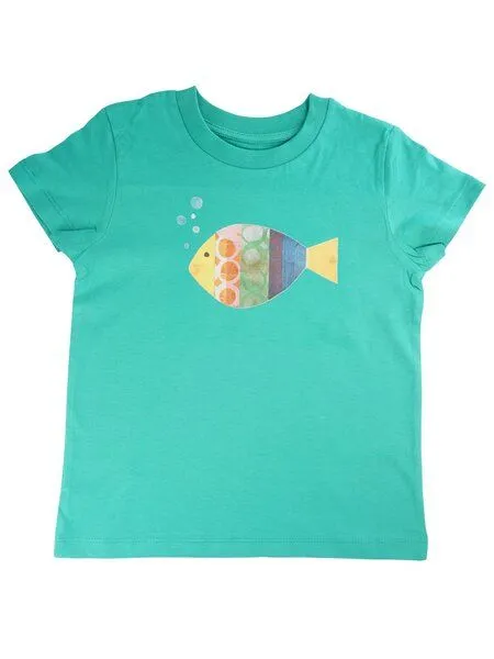 MelaDi Meladi Kinder Shirt aus Biobaumwolle - Fisch auf Türkis – Produktbild 1 von 4