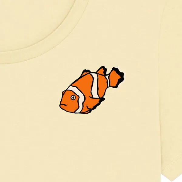 Spangeltangel Spangeltangel T-Shirt bedruckt, "Clownfisch", nachhaltig, Biobaumwolle, Brustprint, Damen, Kurzarmshirt, Damenshirt, Frauen, bio, Gelb, – Produktbild 2 von 3