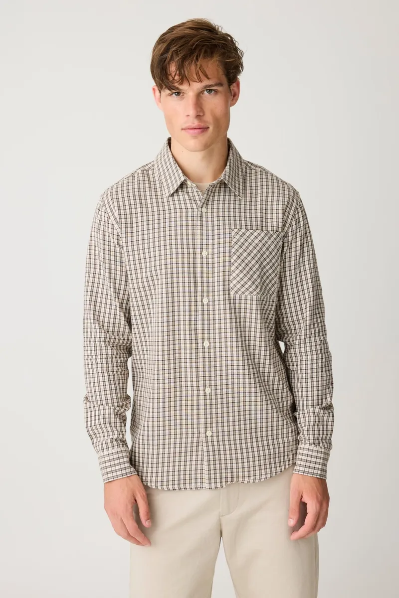 KnowledgeCotton Apparel KnowledgeCotton Apparel Herren vegan Hemd Dune Regular Passform Karomuster Cremefarben, Karomuster, Beige, – Produktbild 2 von 2