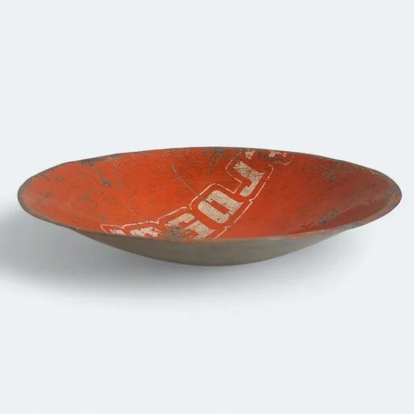 Moogoo Creative Africa Moogoo Creative Africa Kleine Schale aus recycelten Ölfässern ca. 30 cm, Rot-orange mit schrift/logo, – Produktbild 1 von 5