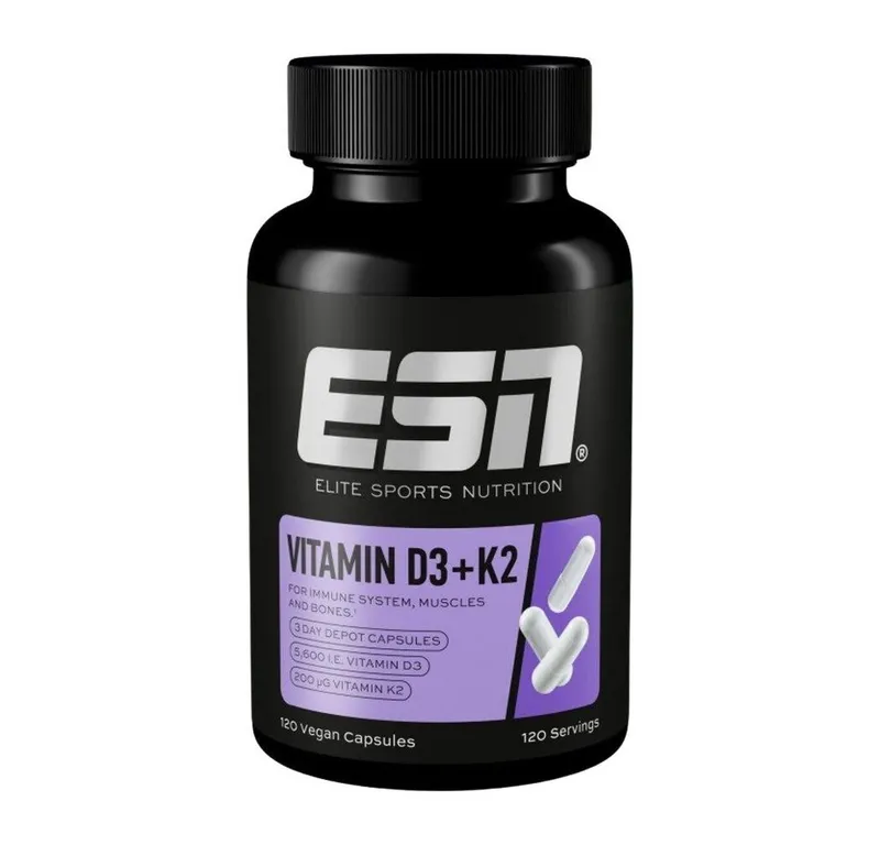 ESN ESN Vitamin D3+K2 120 Kapseln Cholecalciferol + MK-7 Kapseln, 66 g, Vitamin D3 & K2 mit Depot-Wirkung – Produktbild 2 von 2
