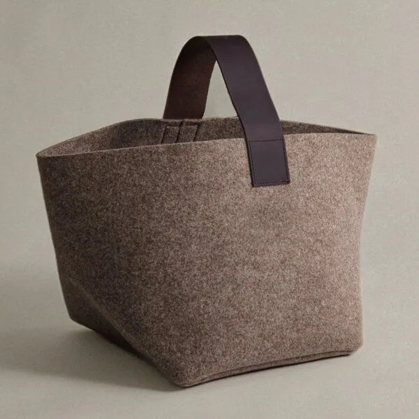easy and green easy and green Designer Kaminholzkorb aus Wollfilz mit Lederhenkel 40 Liter, Beige, – Produktbild 1 von 3