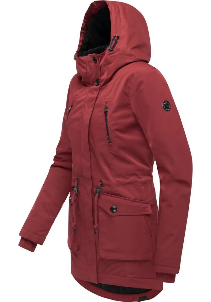 ragwear ragwear Kurzmantel Ellsa YOUMODO Winterparka mit auffälligen Taillenzugkordeln und Kapuze, Rot, – Produktbild 3 von 4