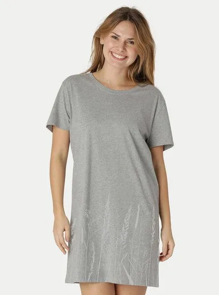 Peaces.bio - handbedruckte Biomode Peaces.bio - handbedruckte Biomode Longshirt Gräservielfalt Damen, Hellgrau, – Produktbild 2 von 2