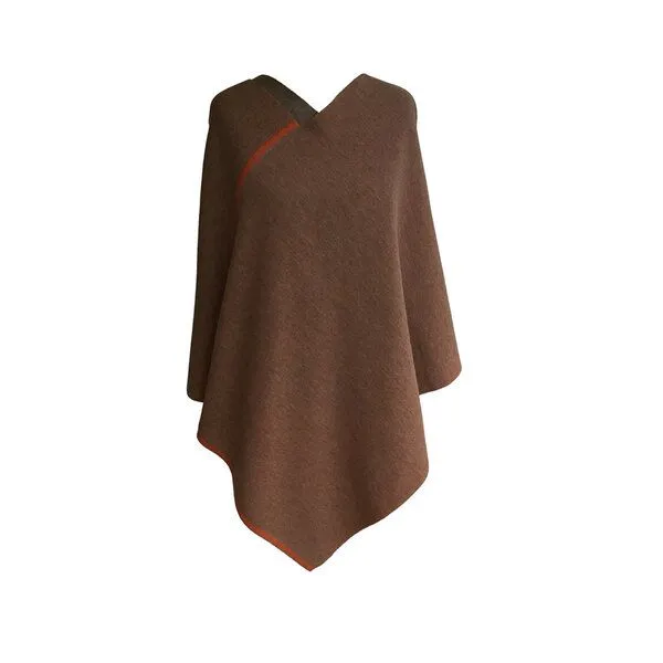 austriandesign.at austriandesign.at DreieckPoncho reversibel dünn aus extrafeiner Merinowolle, Natur/orange, – Produktbild 1 von 4
