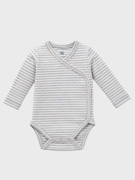 OrganicEra OrganicEra Bio-Langarm Kimono-Babybody für Neugeborene, Gestreift, Grey melange (grau), – Produktbild 1 von 2
