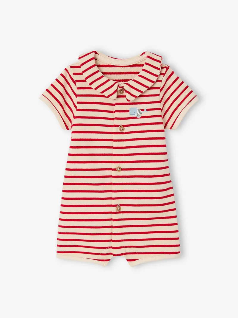 Vertbaudet Gestreifter Baby Overall, Rot, – Produktbild 2 von 4