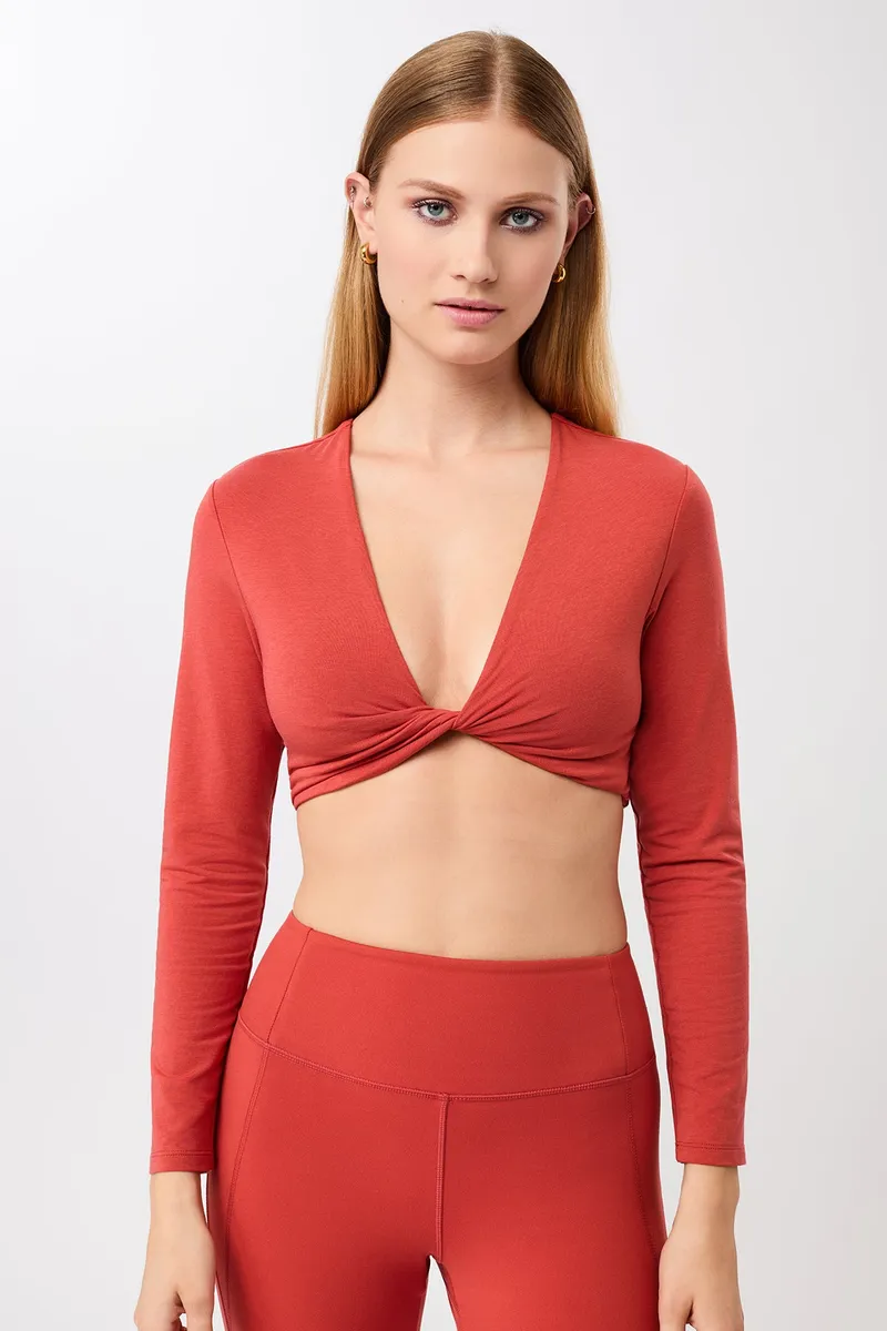 mandala MANDALA Damen vegan Top Support Langarmshirt Siena, Rot, – Produktbild 1 von 2
