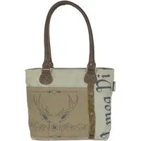 Domelo Domelo Canvas Handtasche. Schultertasche in beige/braun mit Hirsch-Motiv – Produktbild 1 von 1
