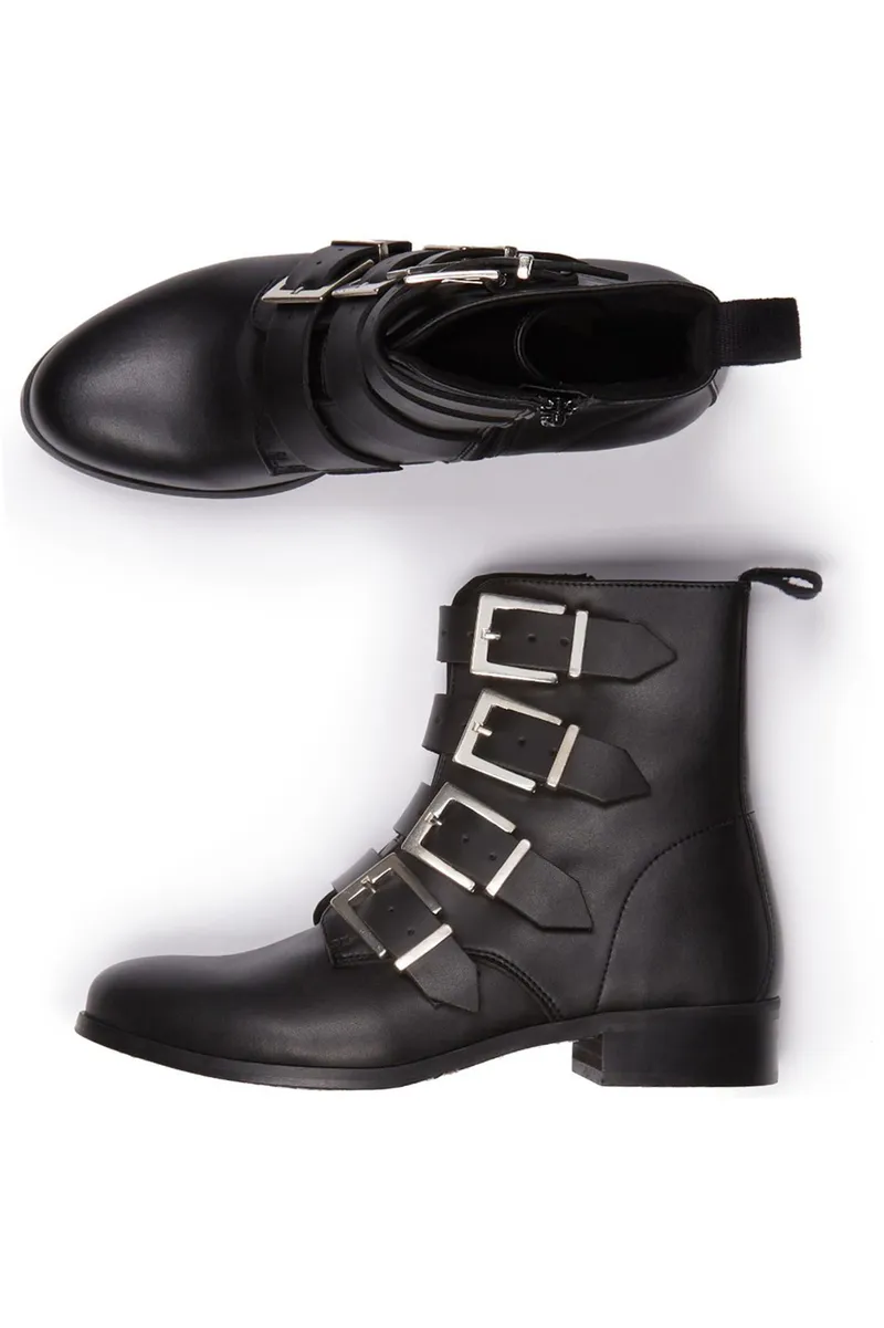 Will's Vegan Store Will's Vegan Store Damen vegan Biker Boots 4 Strap Schwarz, Schwarz, – Produktbild 1 von 2