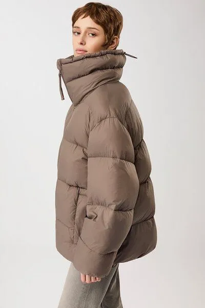 LangerChen LangerChen Steppjacke mit Kragen und abnehmbarer Kapuze, Concrete (braun), – Produktbild 3 von 4