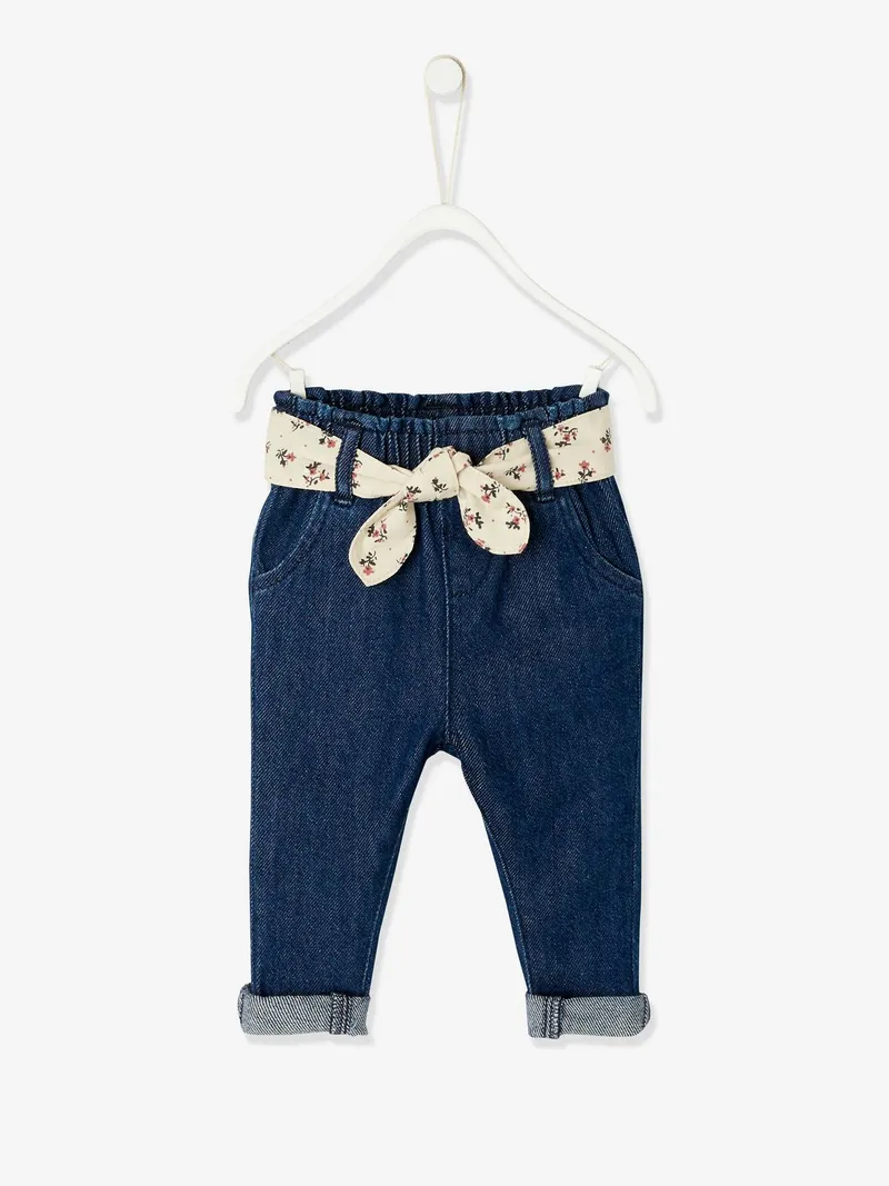 Vertbaudet Mädchen Baby Jeans mit Stoffgürtel, Dark blue, – Produktbild 1 von 3