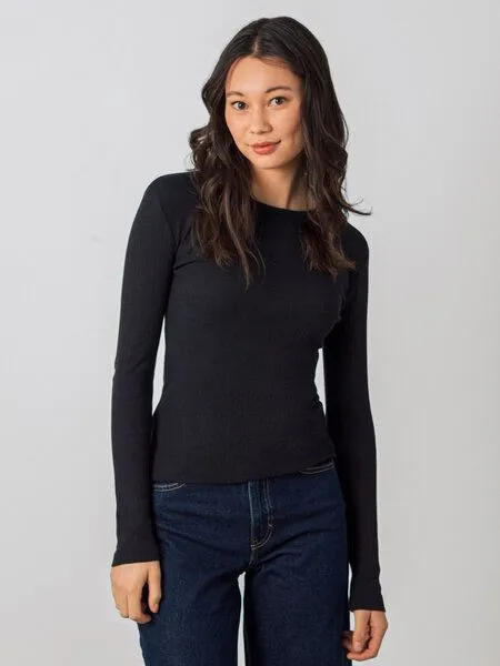 Honest Basics Honest Basics Damen Geripptes Langarmshirt aus Bio- und recycelter Baumwolle, Schwarz, – Produktbild 1 von 4