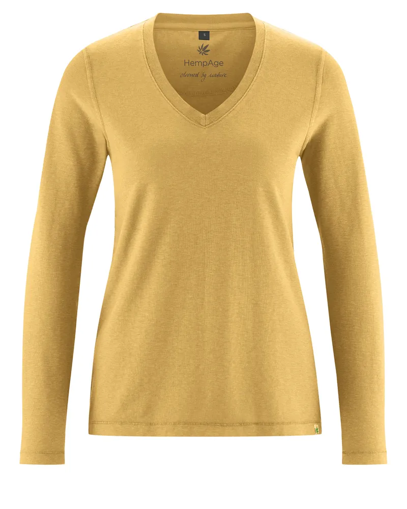 HempAge Hempage Damen vegan Sportliches Langarm T-Shirt In Dijon Gelb, Gelb, – Produktbild 1 von 2