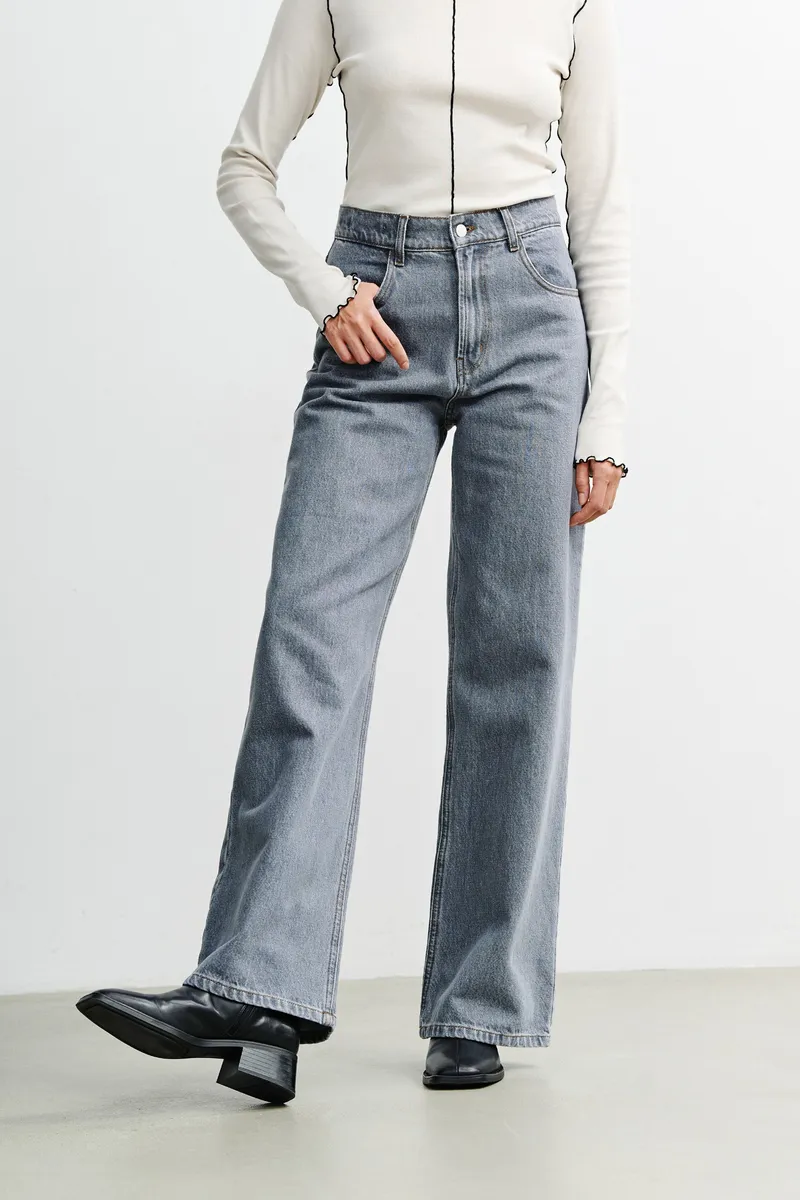 Rotholz Rotholz Damen vegan Jeans Mit Ausgestelltem Bein, Grau, Grau, – Produktbild 2 von 2