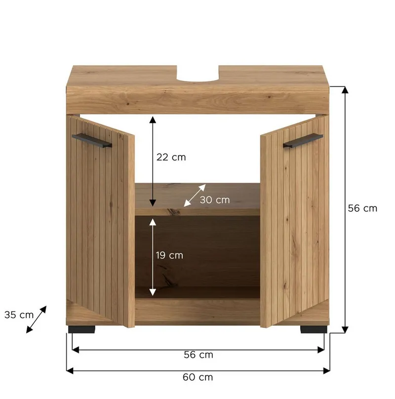 xonox.home Waschbeckenunterschrank in Artisan Eiche Nachbildung B/H/T: 60x56x34 cm, Braun, – Produktbild 4 von 5