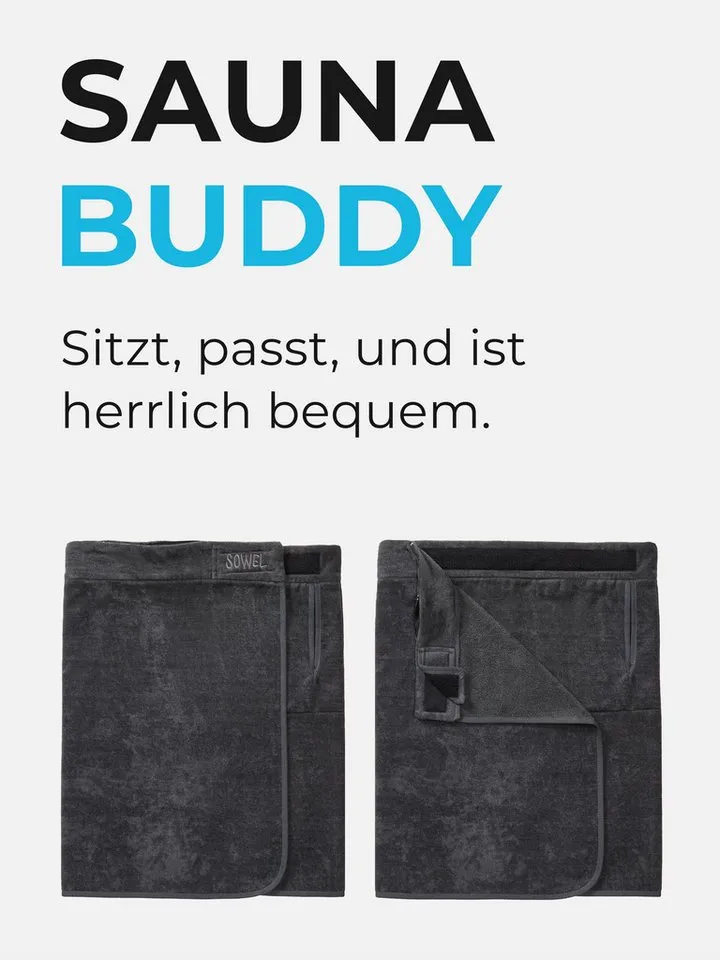 Sowel Saunatuch Saunakilt - Sauna Buddy, 100% Bio-Baumwolle, 60x140 cm, Grau, – Produktbild 1 von 5