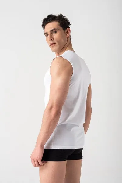 Burnell & Son Burnell & Son Unterhemd Herren 3er Pack Ärmellos mit Rundhals - Feinripp Extra Lang, Slim Fit, Weiss, – Produktbild 2 von 3