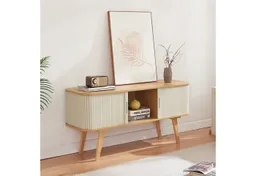 en.casa TV-Schrank »Tysvær« mit 2 Schiebetüren 120 x 40 x 58 cm Bambus/Cremeweiß – Produktbild 1 von 1
