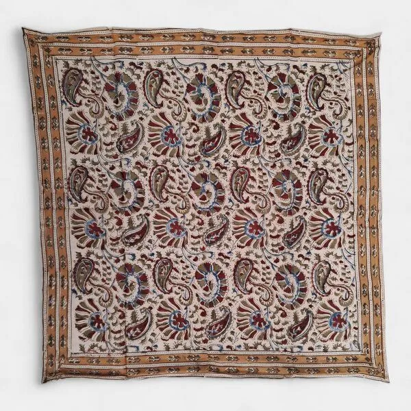 Der Lindwurm Der Lindwurm Kalamkari- Tuch (55x55 cm), Handdruck mit Pflanzenfarben, Gelb/beige, – Produktbild 1 von 2