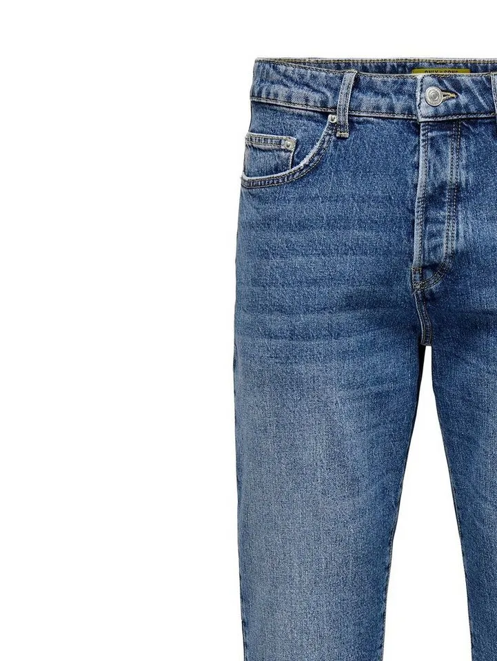ONLY & SONS Regular-fit-Jeans Regular Fit Denim Jeans 5-Pocket Style für Herren (1-tlg) Recyceltes Material, Baumwolle nachhaltig unifarben wärmend, Blau, – Produktbild 1 von 3