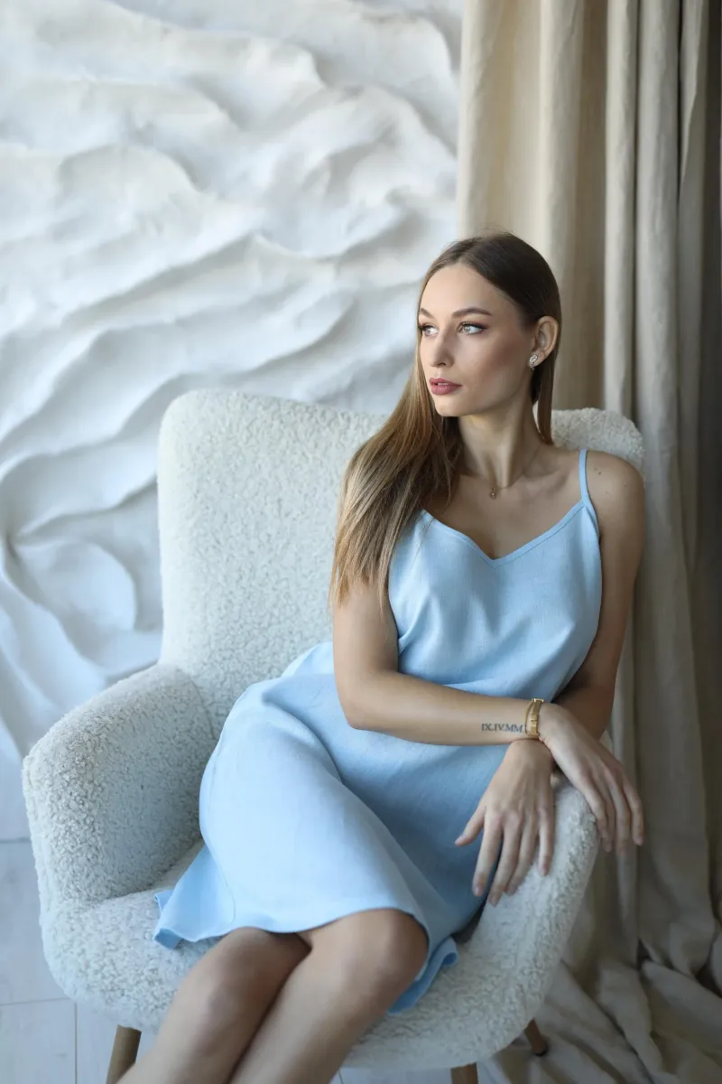Amber Linen Amber Linen Damen vegan Nachthemd Lisa Himmelblau, Hellblau, – Produktbild 2 von 2