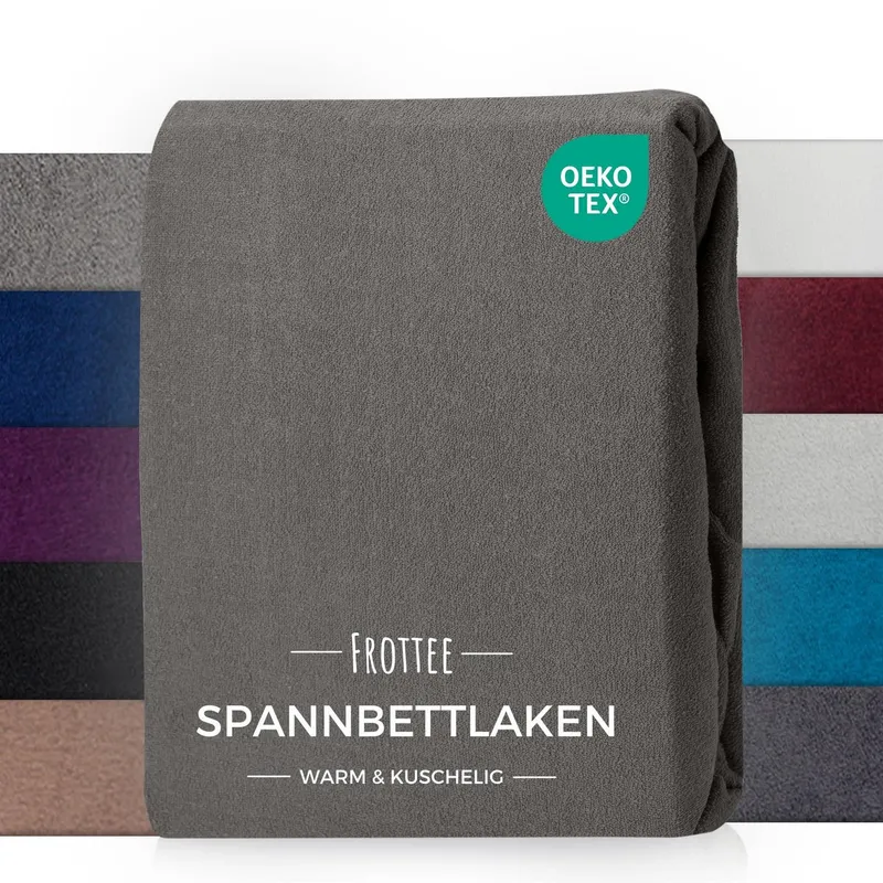 Carpe Sonno Spannbettlaken Frottee Winter Laken 90x200 100x200 140x200 160x200 180x200 200x200, Frottee, Gummizug: rundum, (1 Stück), Warmes Winter Spannbettlaken 90x200 Spannbetttuch Grau, Grau, – Produktbild 1 von 5