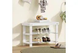 HOMCOM HOMCOM Schuhbank Sitzfläche und Stauraum, 2 Ablagen Flurbank für Wohnzimmer (Schuhregal aus Bambus, 1-St., Sitzbank), für Flur, Eingangsbereich, 70 x 28 x 45 cm – Produktbild 1 von 1
