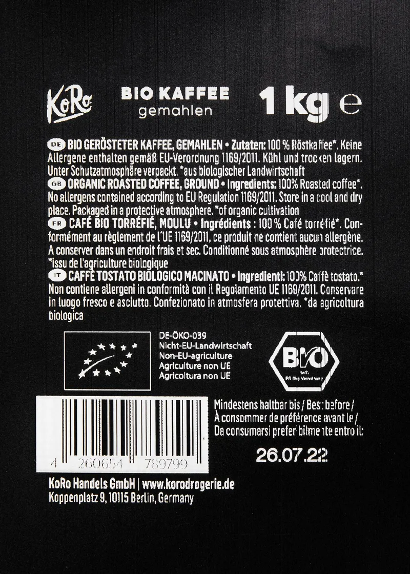 KoRo Bio Kaffee gemahlen 1 kg – Produktbild 3 von 5