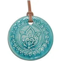 Schönes aus Indochina Schönes aus Indochina Schmuck aus Keramik, Medaillon Elefant, Lotus und Lebensbaum, Türkis, – Produktbild 1 von 3
