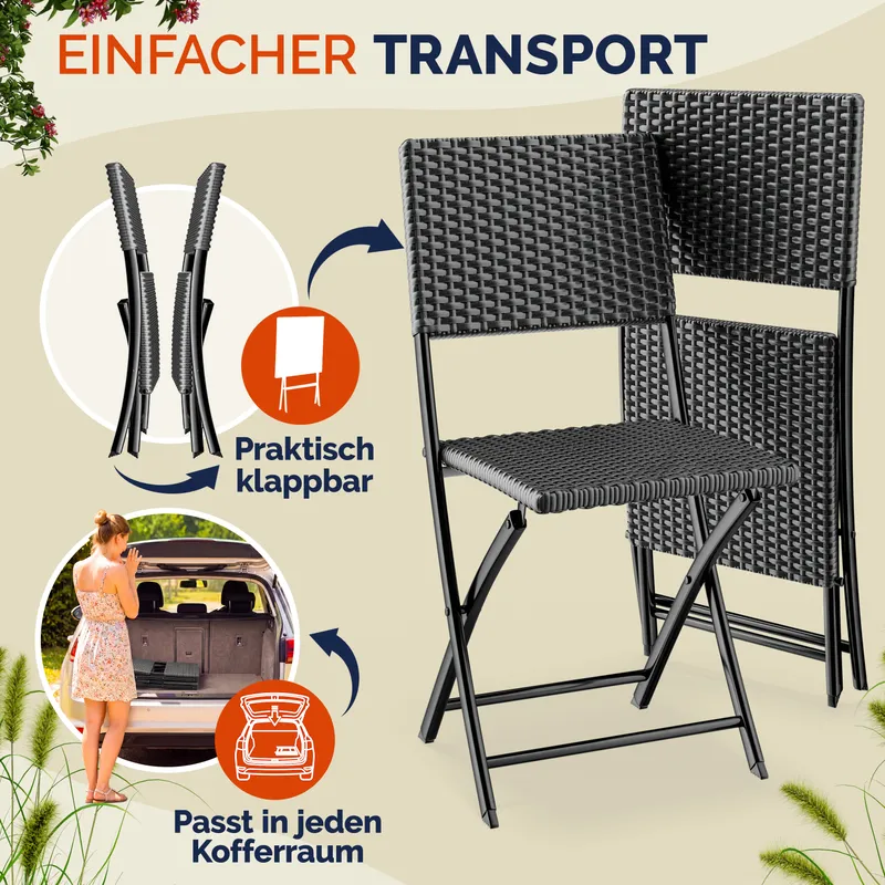 Casaria® Polyrattan Klappstuhl Rom 2er-Set Anthrazit – Produktbild 2 von 2
