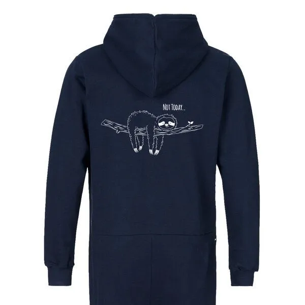 HANDGEDRUCKT HANDGEDRUCKT "Not Today..." Jumpsuit für Erwachsene aus Biobaumwolle (kbA), Navyblue, – Produktbild 2 von 3