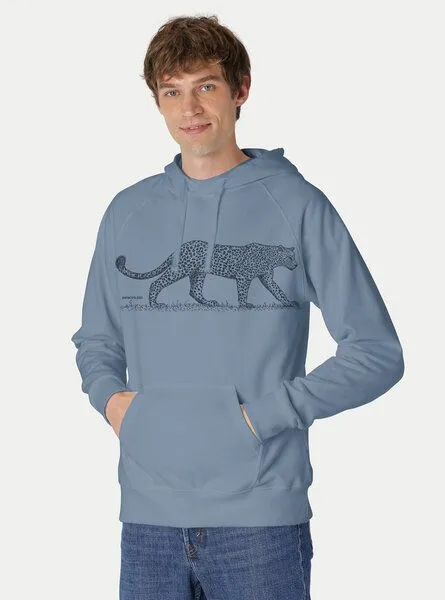 Peaces.bio - handbedruckte Biomode Peaces.bio - handbedruckte Biomode Bio-Herren-Kapuzensweater Leopard, Blaugrau, – Produktbild 1 von 3