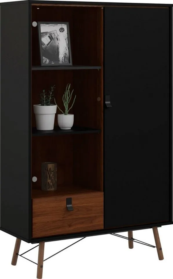 Home affaire Vitrine Ry Glasvitrine Vitrinenschrank Ausstellung Sammelvitrine mit Glastür und einer geschlossenen Tür sowie einer Schublade, Schwarz, – Produktbild 2 von 5